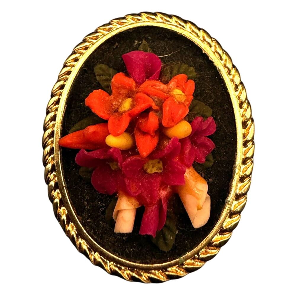 Vintage Gold-tone Floral Bouquet Brooch Orange, Pink Flowers